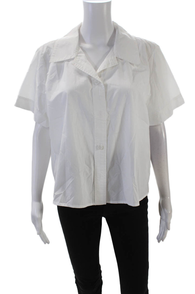 J Crew Womens Cotton Collared Short Sleeve Button Up Blouse Top White Size 14Free Shipping in US $100+ Orders | $6.95 Orders Below
