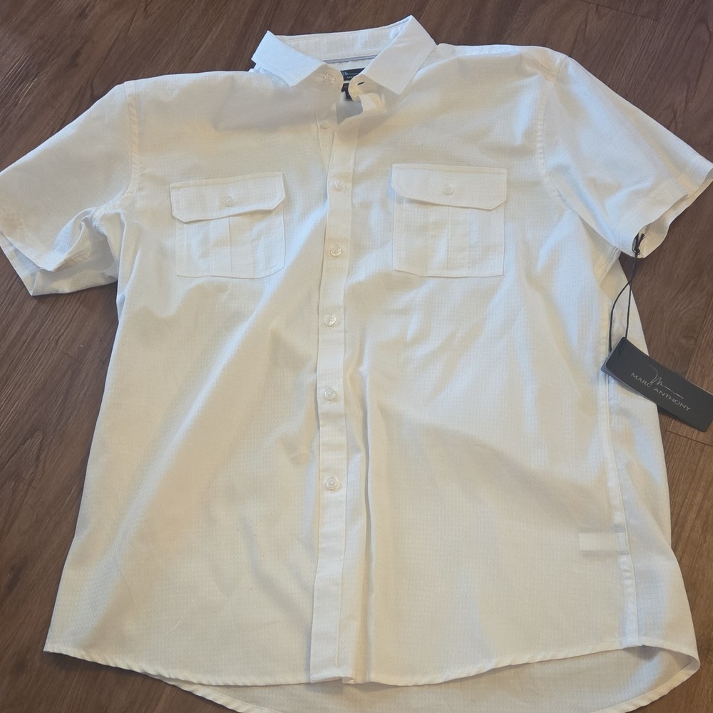 Marc Anthony Men's Cotton Short Sleeve Slim Fit Button-Up Shirt White L