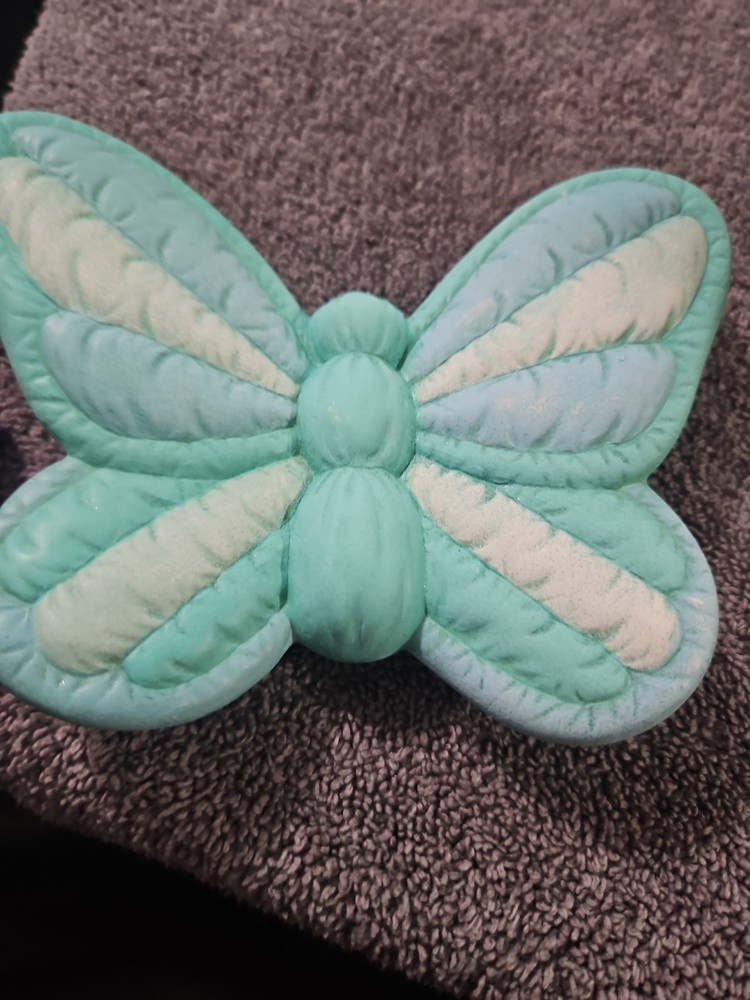 Vintage Ceramic Chalkware Butterfly Wall Hang Quilted Hand Painted