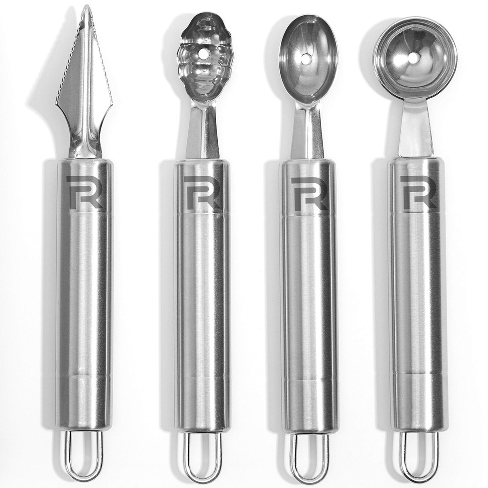 Melon Baller Scoop Set Stainless Steel 4-Piece Carving Knife Watermelon Canta...