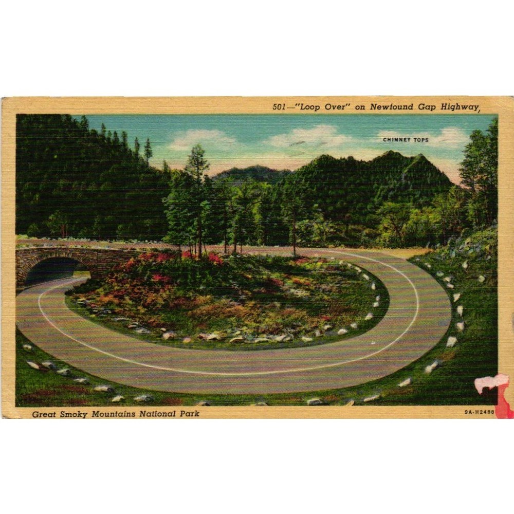 Vintage 1939 Great Smoky Mountains Postcard Loop Over Newfound Gap Highway Linen