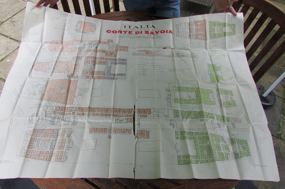 Vintage 1937 Accommodation Deck Plan For The Ss Conte Di Savoia Ocean Liner-image