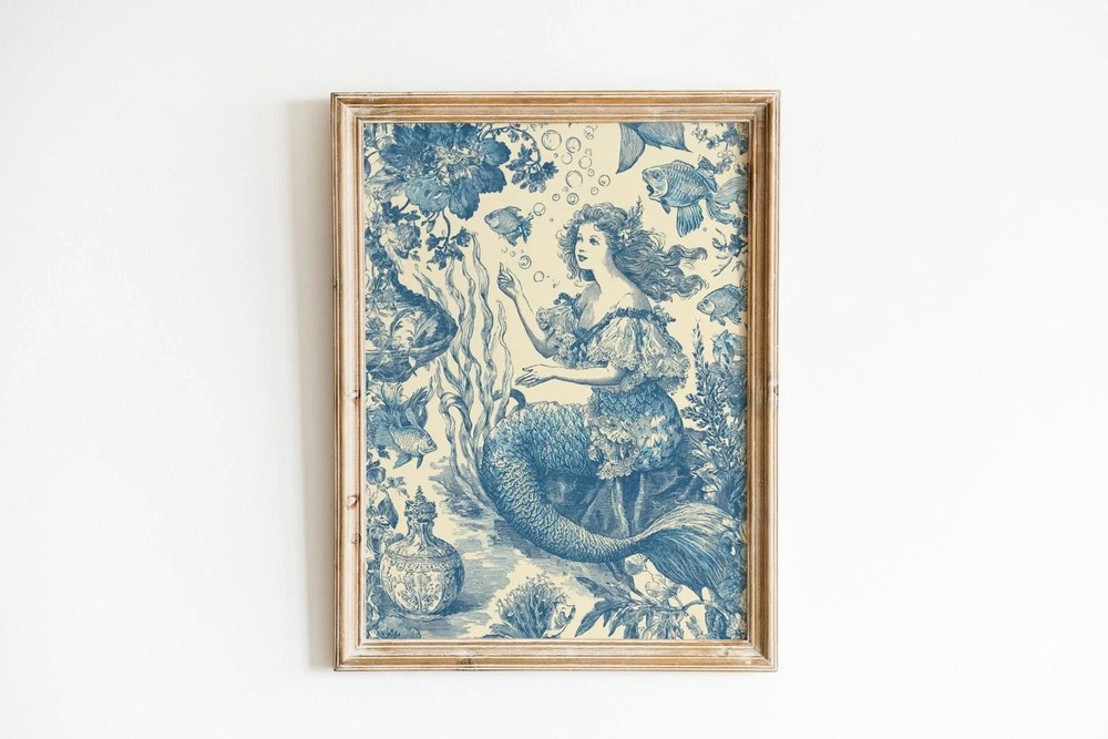 Mermaid Poster – Vintage Coastal Wall Art Print, Nautical Ocean Decor Gift