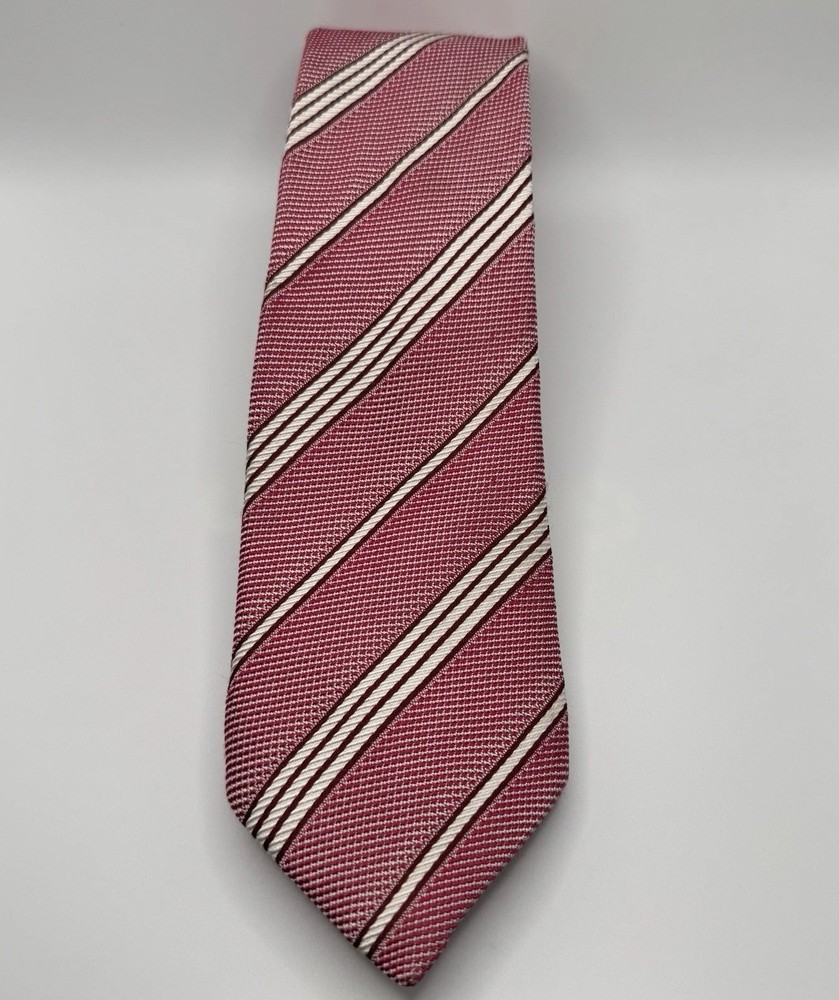 Charles Tyrwhitt Red & White Striped  Silk Necktie 3.25”x64” Long Tie
