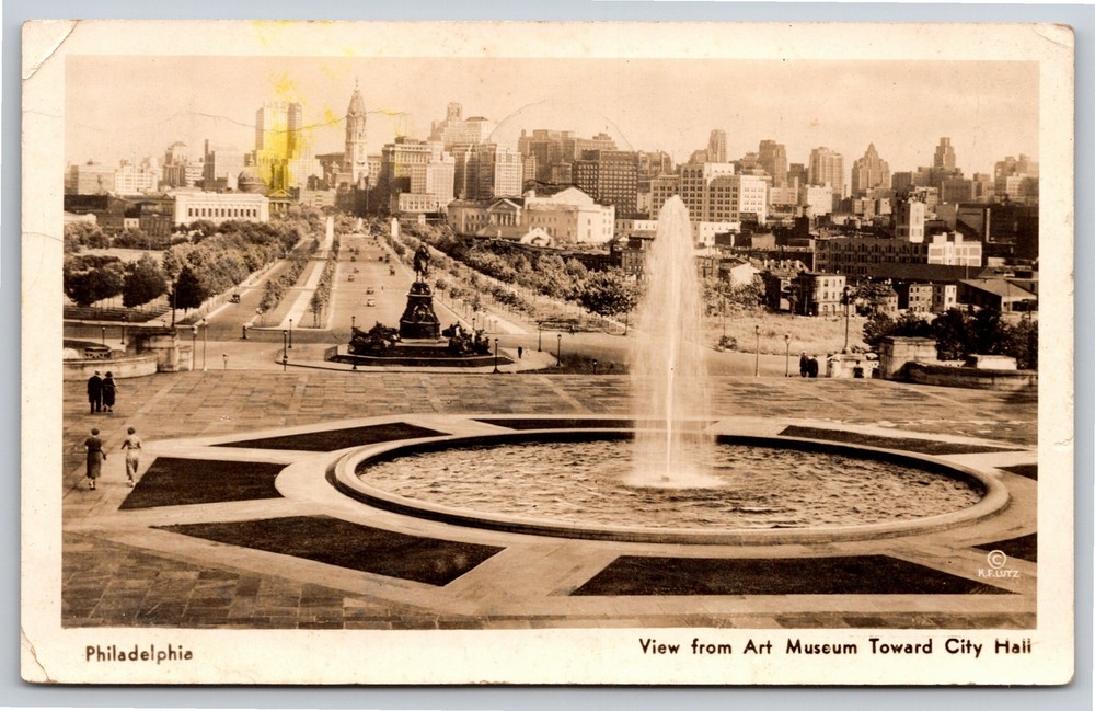 RPPC~Air View Fountain From Art Museum Philadelphia PA~Real Photo Postcard