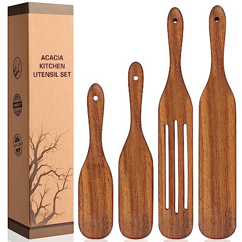 Acacia Wood Spatula Utensil Sets, 4-Pack Wooden Spatulas Turner, Kitchen tool-image