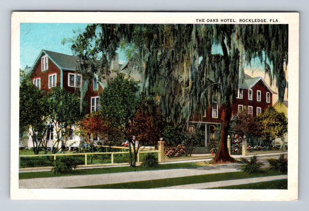 Rockledge, FL-Florida, The Oaks Hotel Spanish Moss Trees Vintage Postcard