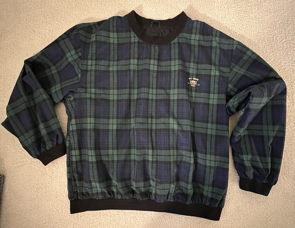 Ivy Crew Golf Vintage Green Tartan Plaid L Pullover Windbreaker w/lining LS