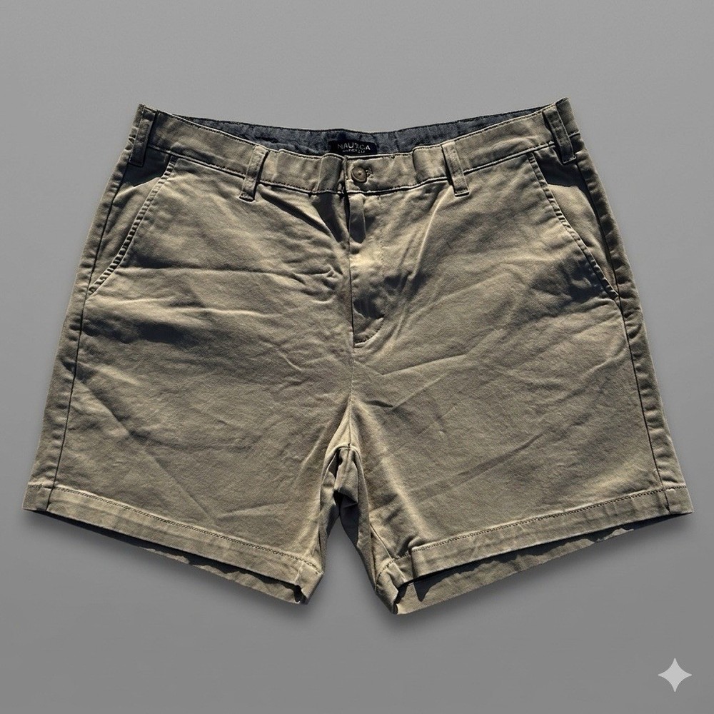 Nautica Mens Classic Fit Flex Chino Shorts Khaki Tan Stretch Size 35