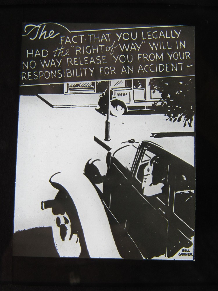 Antique CAR SAFETY Illustrated MAGIC LANTERN SLIDE Right of Way