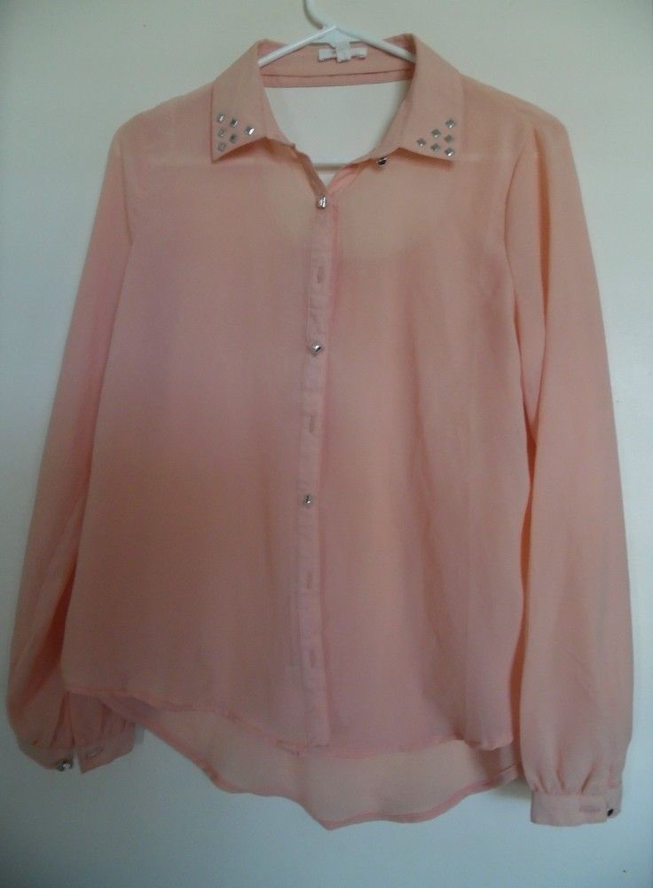 Peach Sheer Studded Long Sleeve Shirt Size M