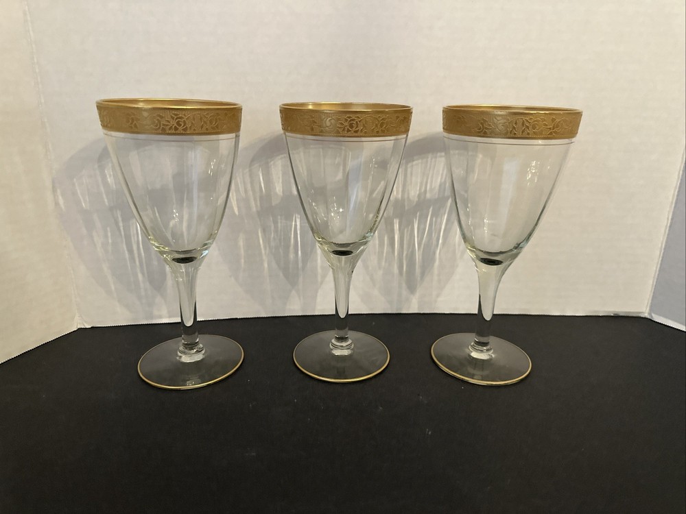 Tiffin-Franciscan RAMBLER ROSE Clear Water Goblet Gold Trim 6.5