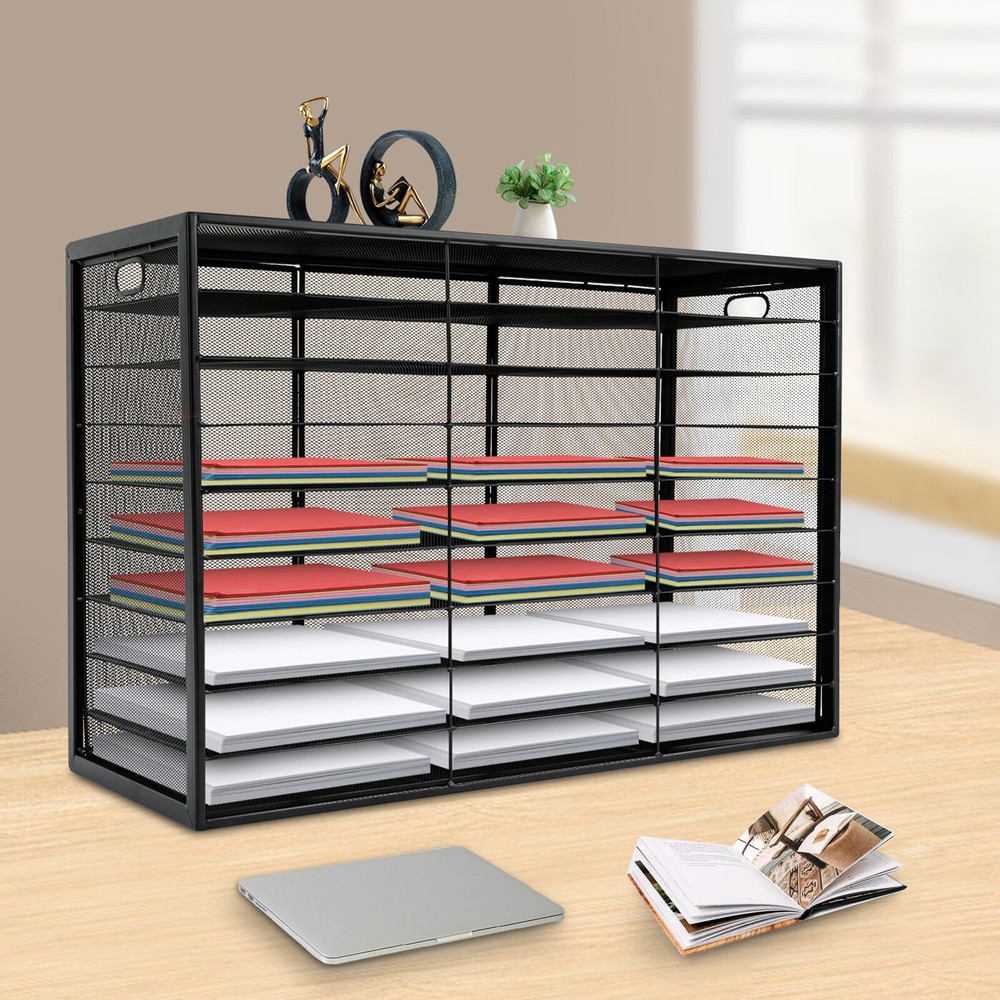 Iron Literature Organizer File Sorter Paper Storage Holder 27 Slots Black