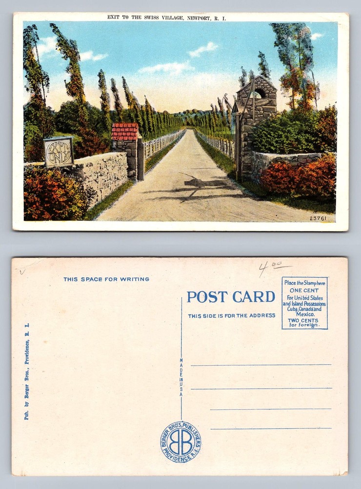 Newport, RI-Rhode Island Swiss Village Exit Road Scene Old Card Vintage Postcard