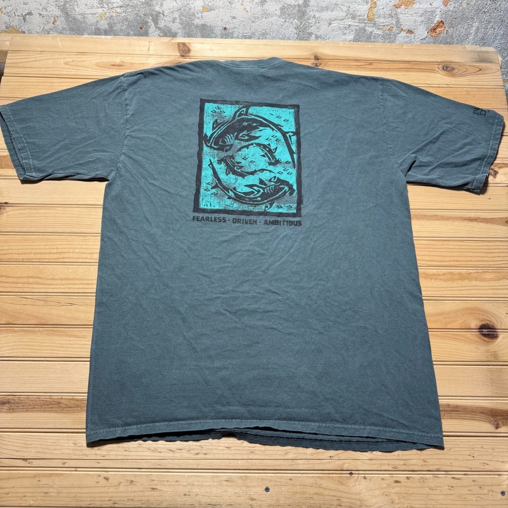 Vintage 90s Hammerhead Shark Pine Dyed Ocean Beach Surf Hawaiian T-Shirt - XXL