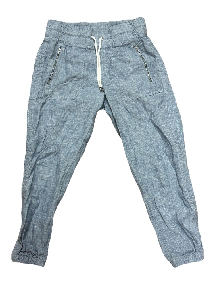 Athleta Cabo Jogger Pants Womens Blue 100% Linen Pull On Elastic Waist Pocket 4P