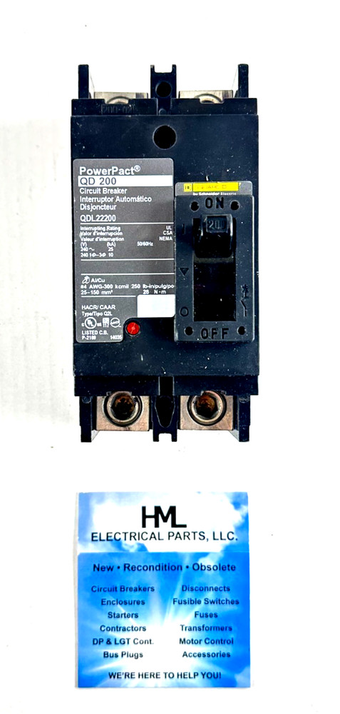 Square D, Qdl22200, 200A, 240V, 25K Aic, 2 Pole, Circuit Breaker *Reconditioned