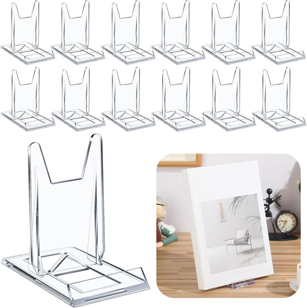 12 Pack Clear Adjustable Acrylic Book Stand Display Holder for Easy Reading