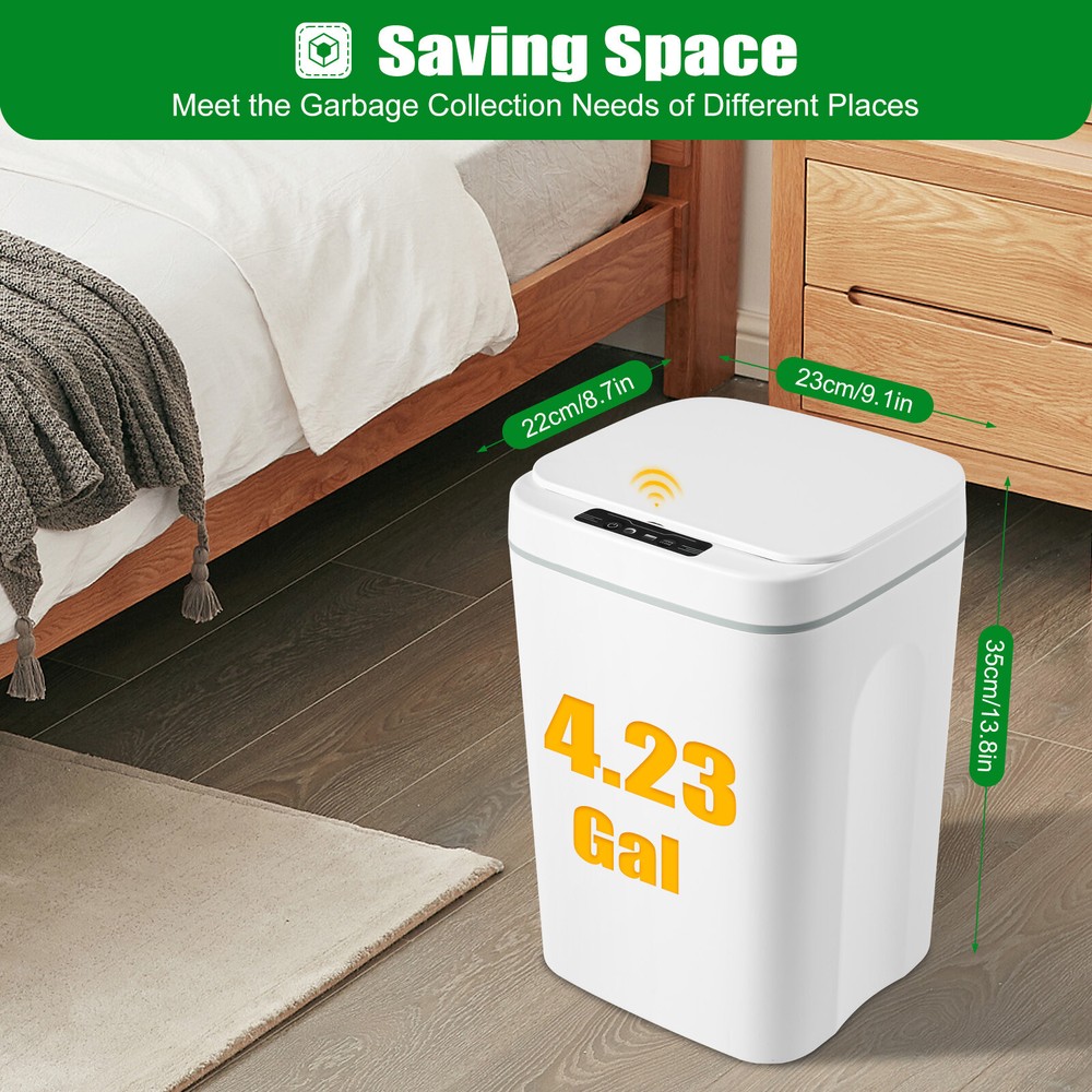 Bathroom Trash Can 4.22 Gallon Touchless Automatic Motion Sensor Smart Trash Can