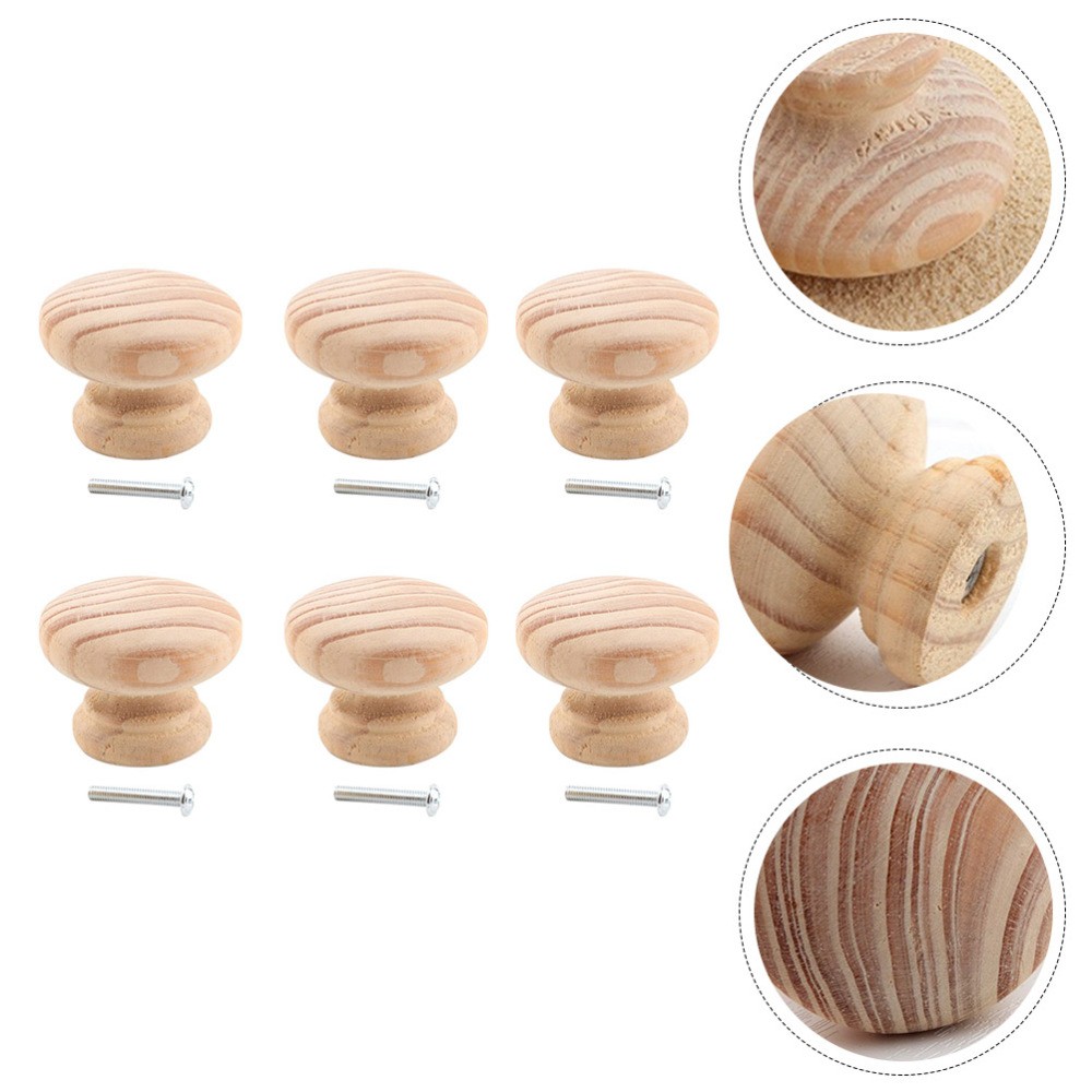 6Pcs Nordic Solid Wood Door Handles for Wardrobes with Mounting Screws