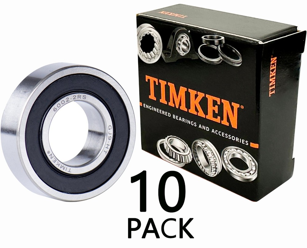 TIMKEN 6002-2RS 10-Pack Rubber Sealed Ball Bearing 15x32x9mm