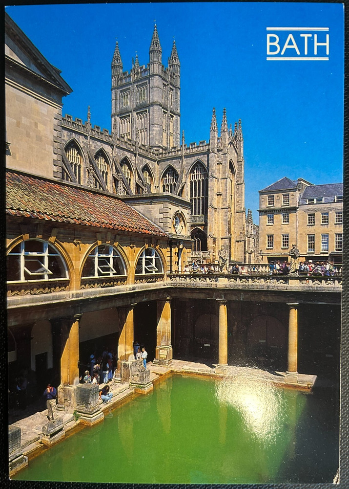Postcard: High-level view of a Roman Bath w/ Abbey in background, Bath, UK