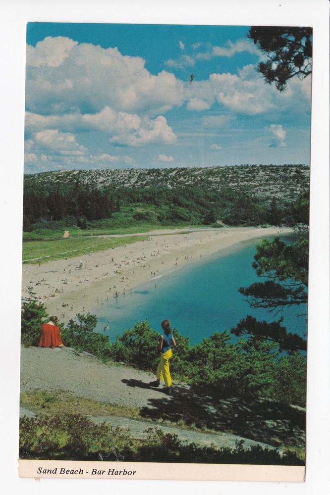 Sand Beach Bar Harbor Maine Acadia National Park Ocean Drive Chrome Postcard-image