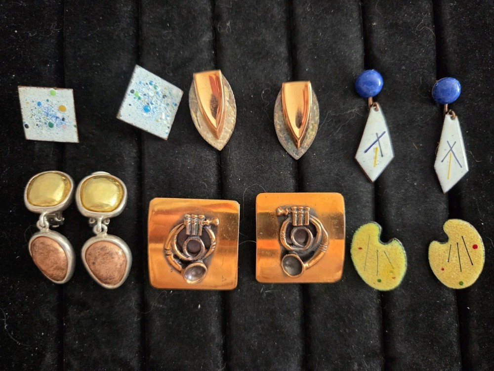 Vintage Earrings Lot QUALITY Clip On Screw Back Copper & Enamel Renoir