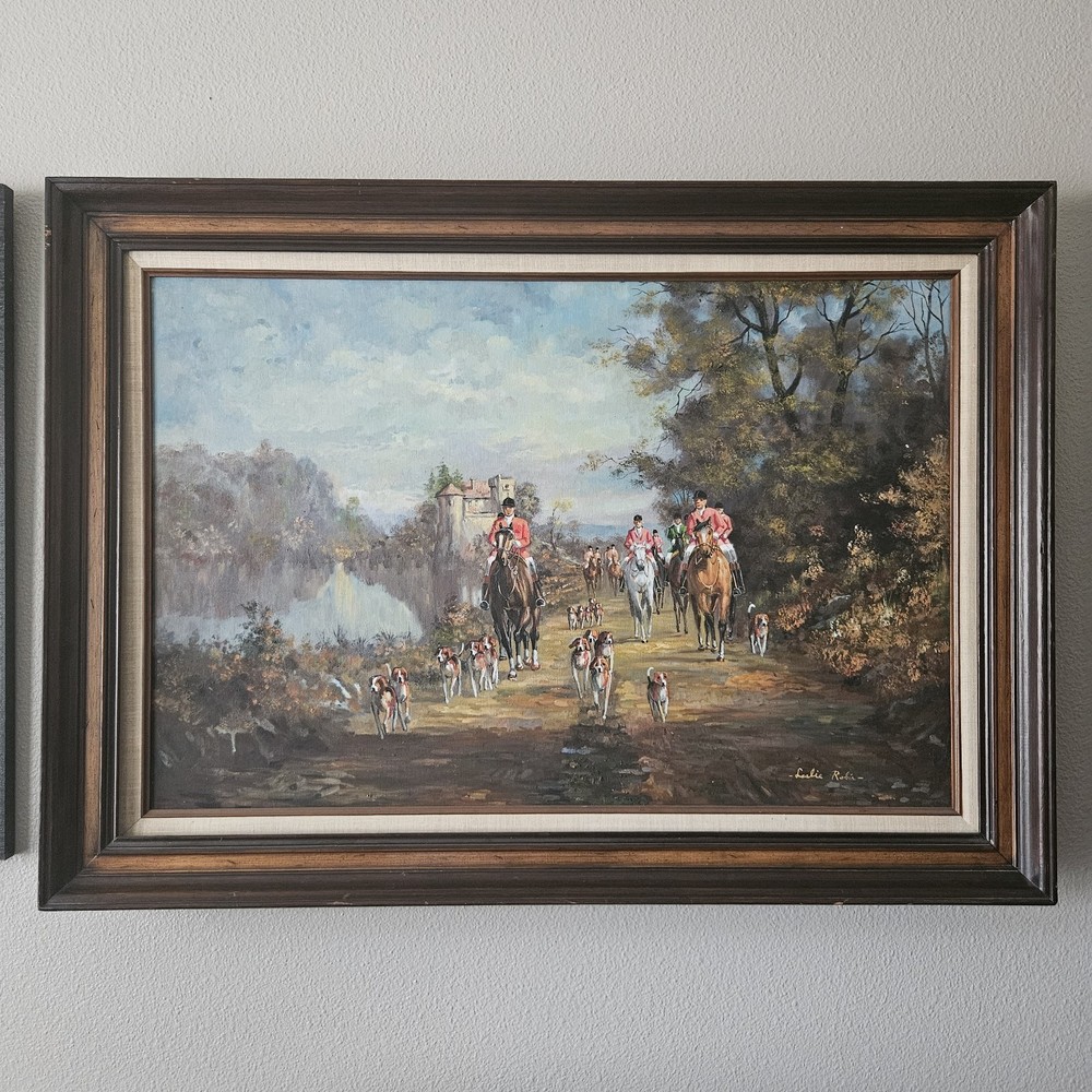 Classic English Fox Hunt Scene – Original Oil on Canvas - Leslie Robin - signed