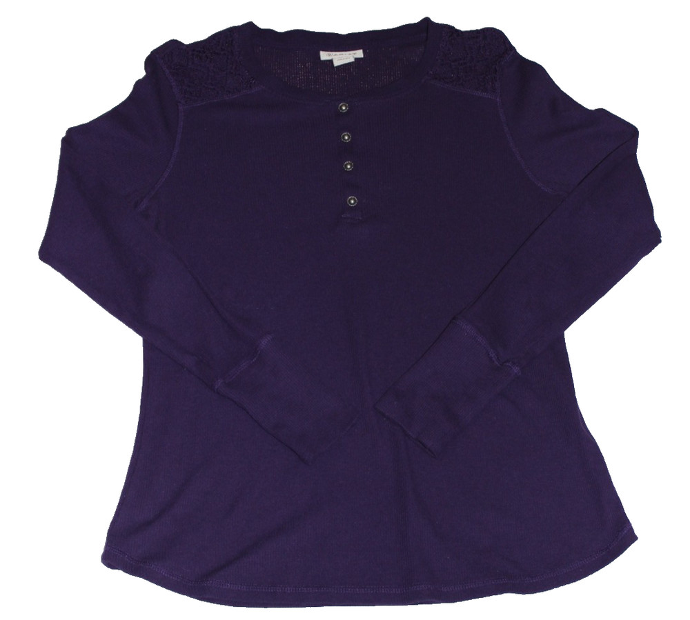 Ariat Women's Blouse Size XL Purple Lace Shoulder Metal Snap Long Sleeve Western