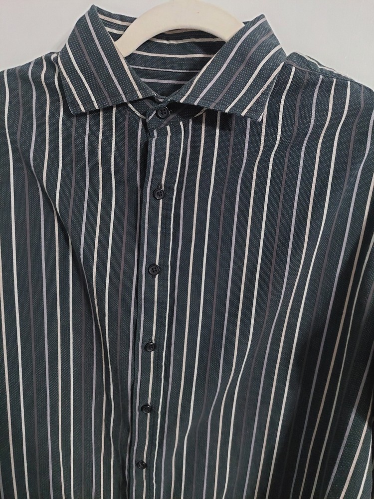 Bruno Cotton Striped Black White Button-Up Shirt Men's Long Sleeve L