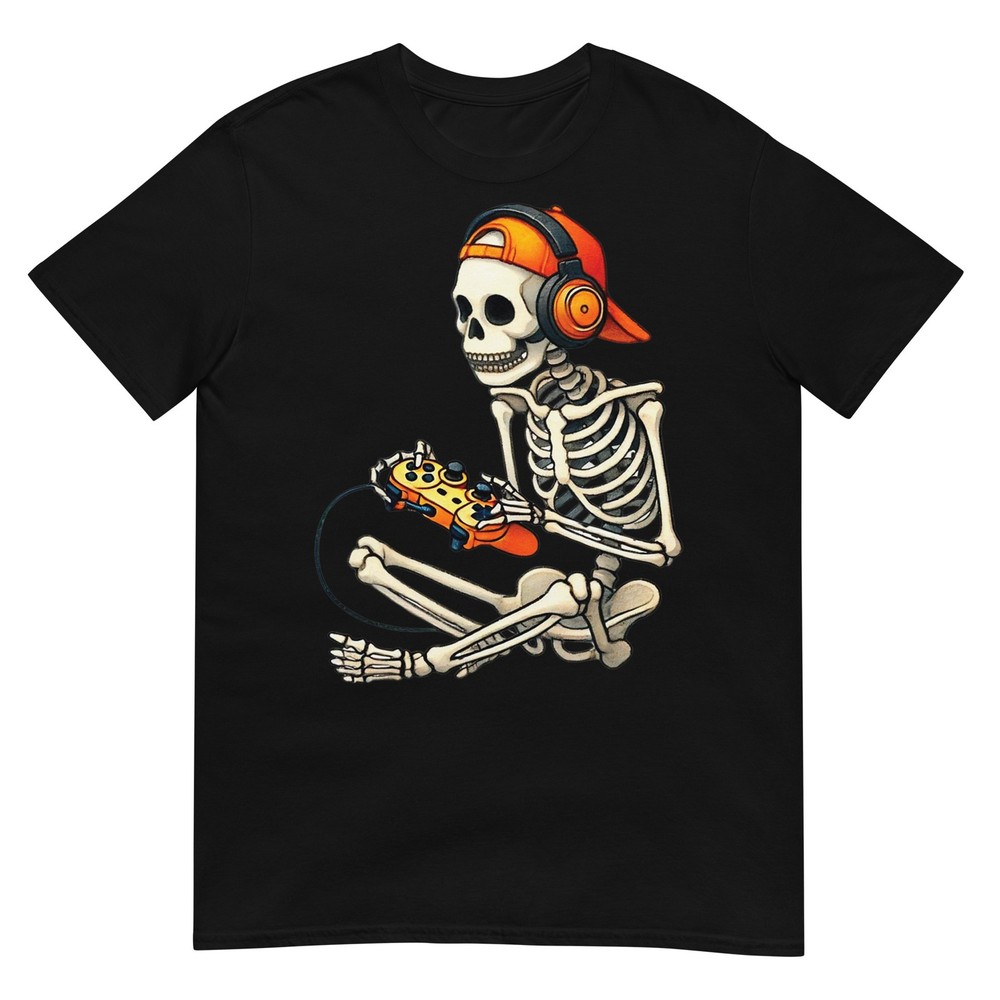 Halloween Skeleton Gamer Video Gaming Boys Men Kids Tees T-Shirt