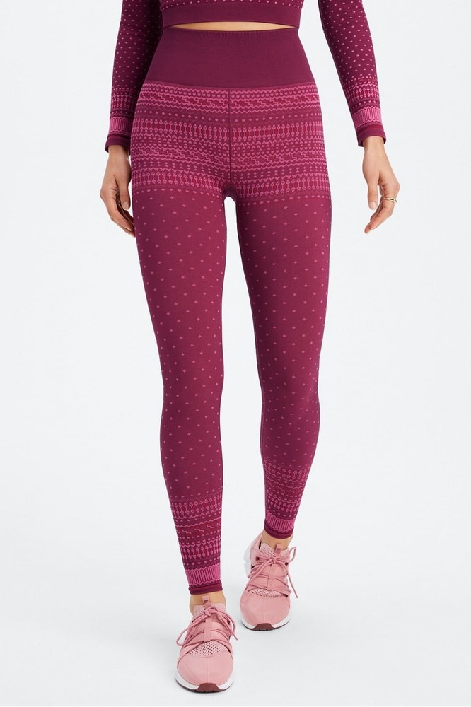 NWT Fabletics Merlot High-Waisted Seamless Fair Isle Leggings Size Large Short