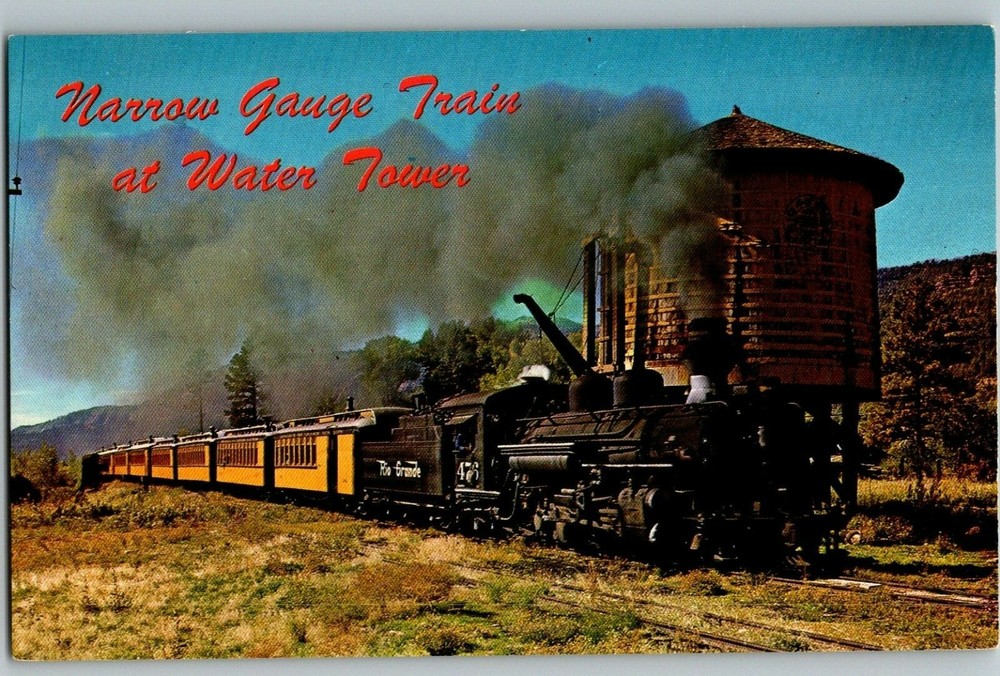 Postcard D&RG Narrow Gauge Train Water Tower Silverton Durango CO