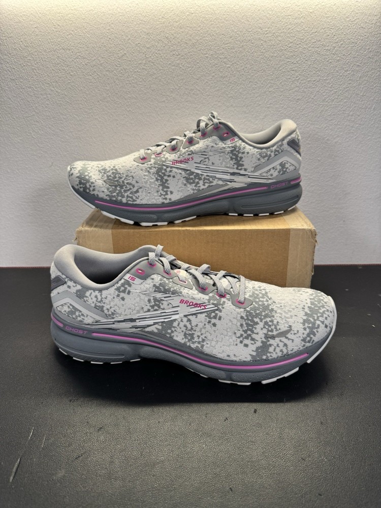 Brooks Ghost 15 Womens Shoes Size 12 B Running Athletic White Oyster Sneakers