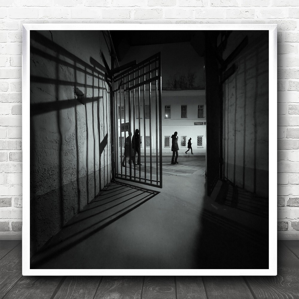 Street Old Autumn Evening Yard Courtyard Building Man Person Square Art Print