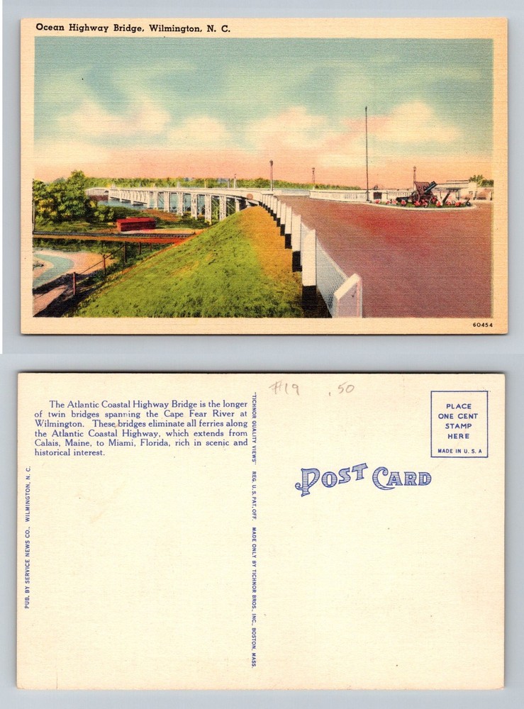 Wilmington, NC-North Carolina, Highway Bridge Cape Fear River Vintage Postcard