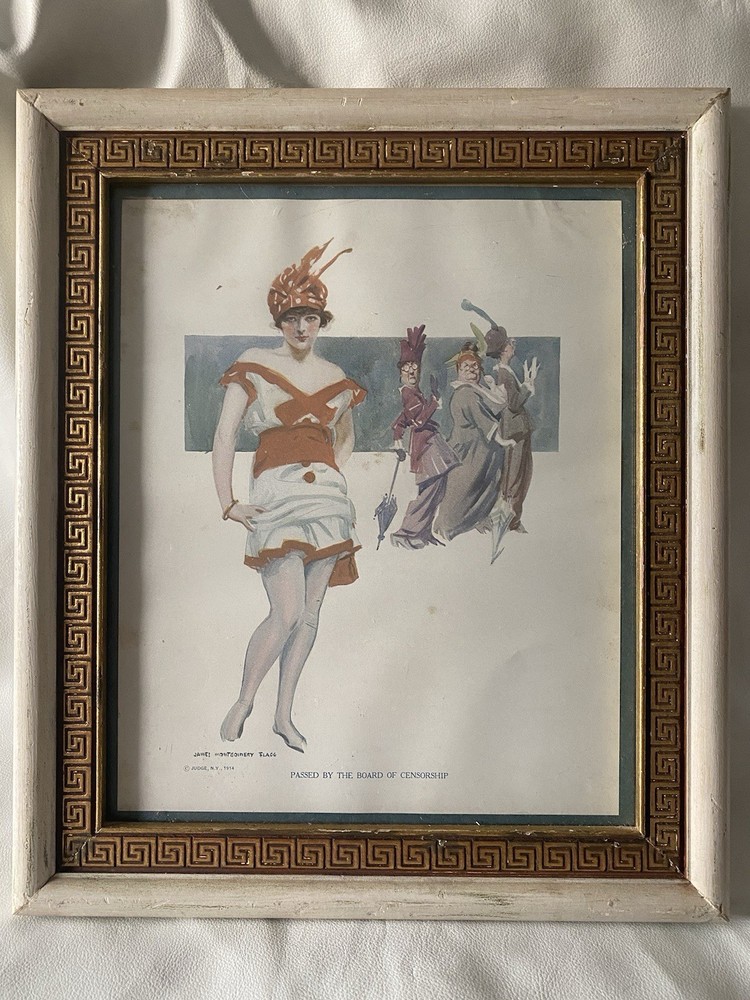 James Montgomery Flagg 1914 Judge Magazine print antique Greek wood key Frame