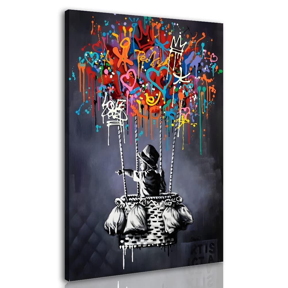 Framed Banksy Street Graffiti Wall Art Decor Large Abstract Pictures Canvas P...-image
