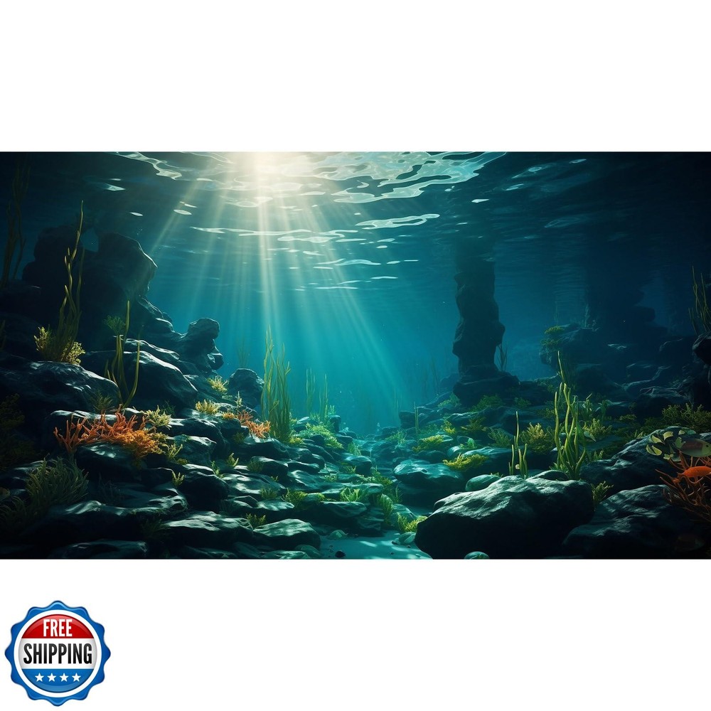 Riivvdise Ocean Floor Aquarium Background with Underwater Coral for Fish Tanks