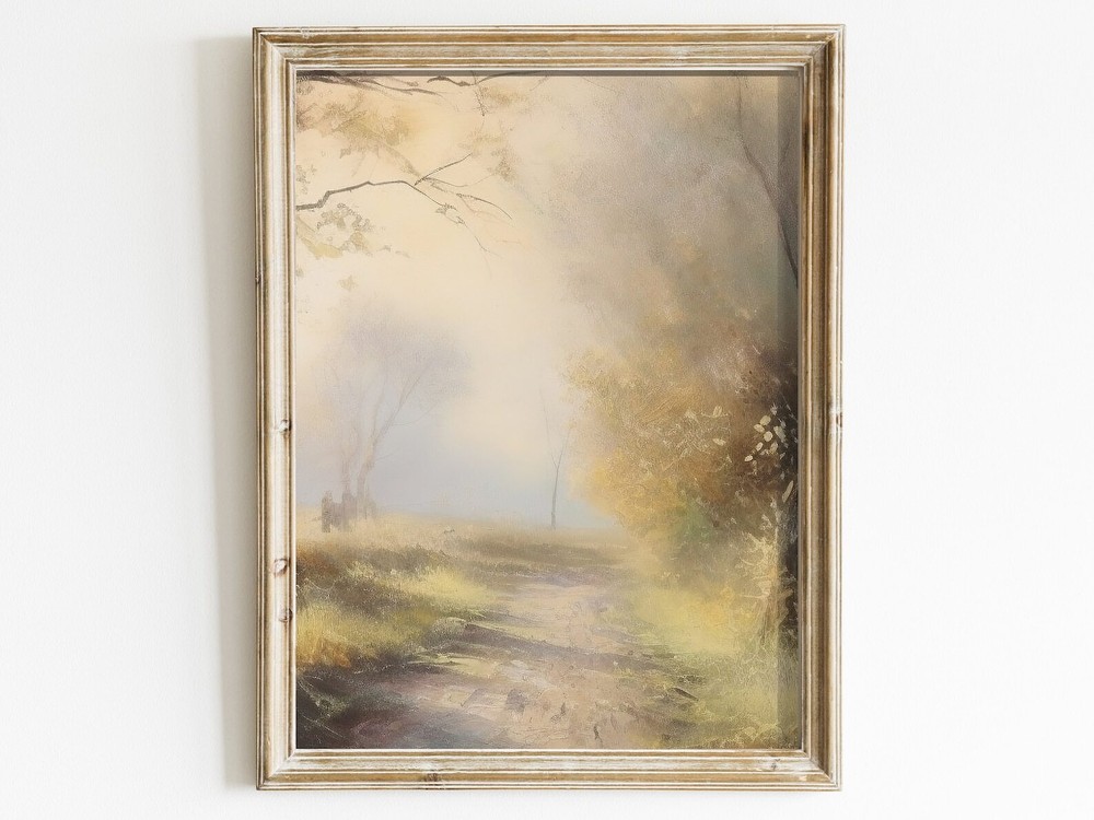 Vintage Rustic Landscape Antique Nature Painting for Tranquil Living Room Décor
