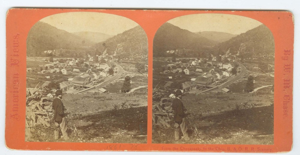 G5034~ WEST VIRGINIA – Rowlesburg Town View 1870s Stereoview – WM Chase