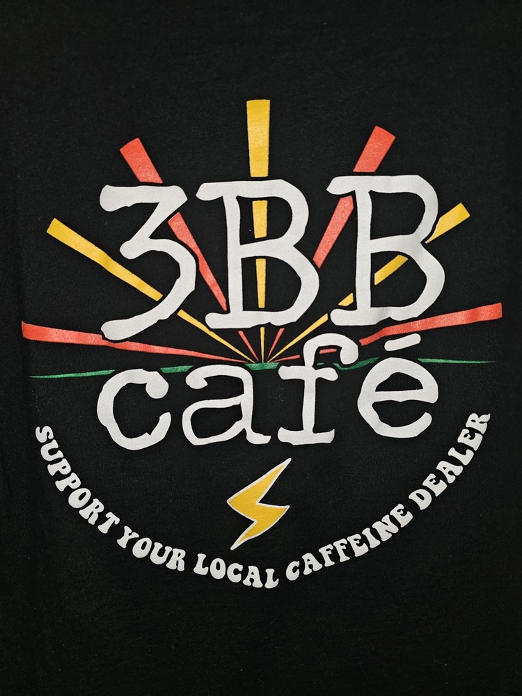 3BB Cafe Bethany Beach Delaware Small Mens Black Double-sided Graphic Logo Tee