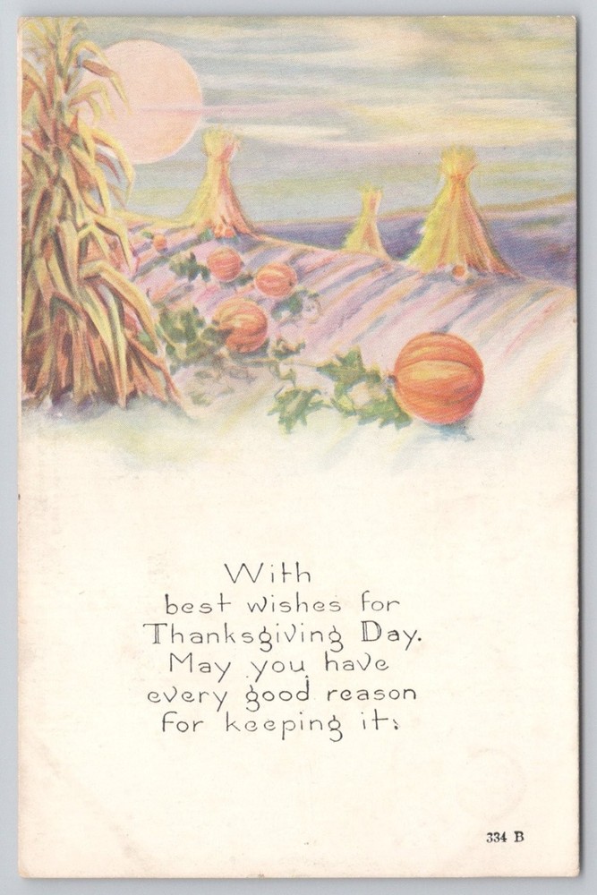 1913 Thanksgiving Postcard Nescopeck PA Harvest Moon Pumpkins Corn
