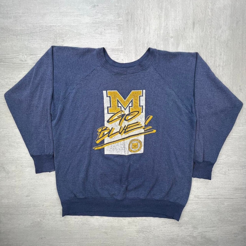 Vintage 90s Michigan Wolverines Sweatshirt Size: XXL Blue Yellow NCAA College
