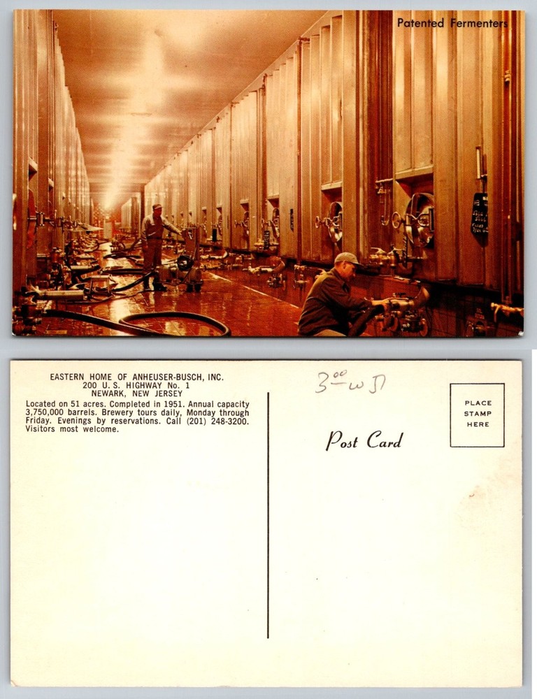 Anheuser-Busch Brewery Newark NJ Patented Fermenters Postcard 1950s