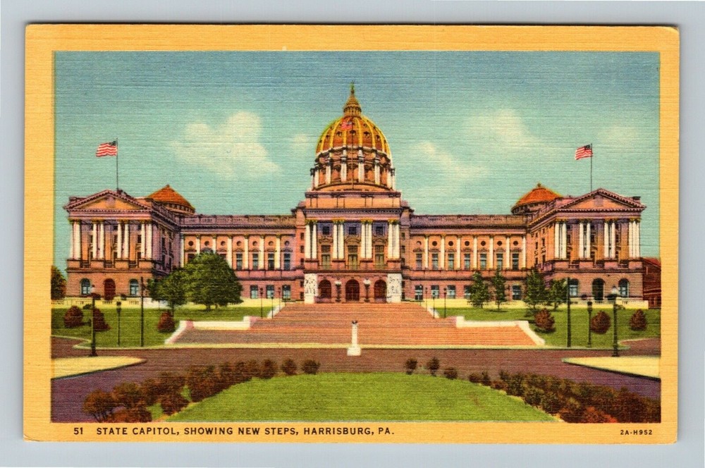 Harrisburg PA-Pennsylvania, State Capitol New Steps Vintage Souvenir Postcard