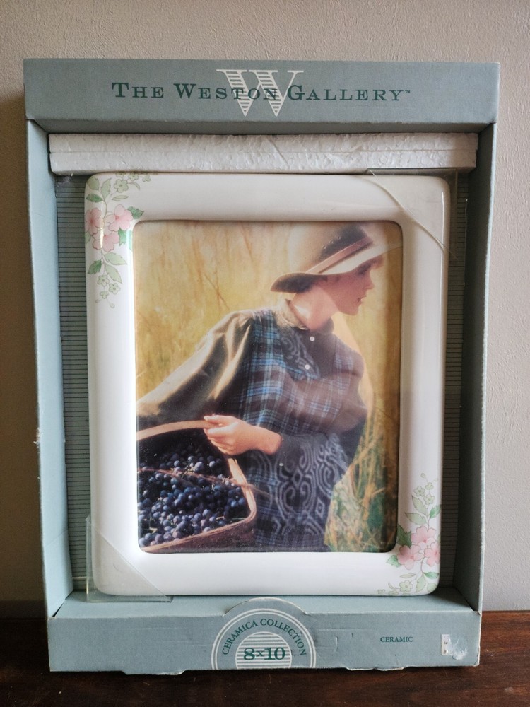 Vintage Weston Gallery Ceramic White Floral Picture Frame Tabletop Decor