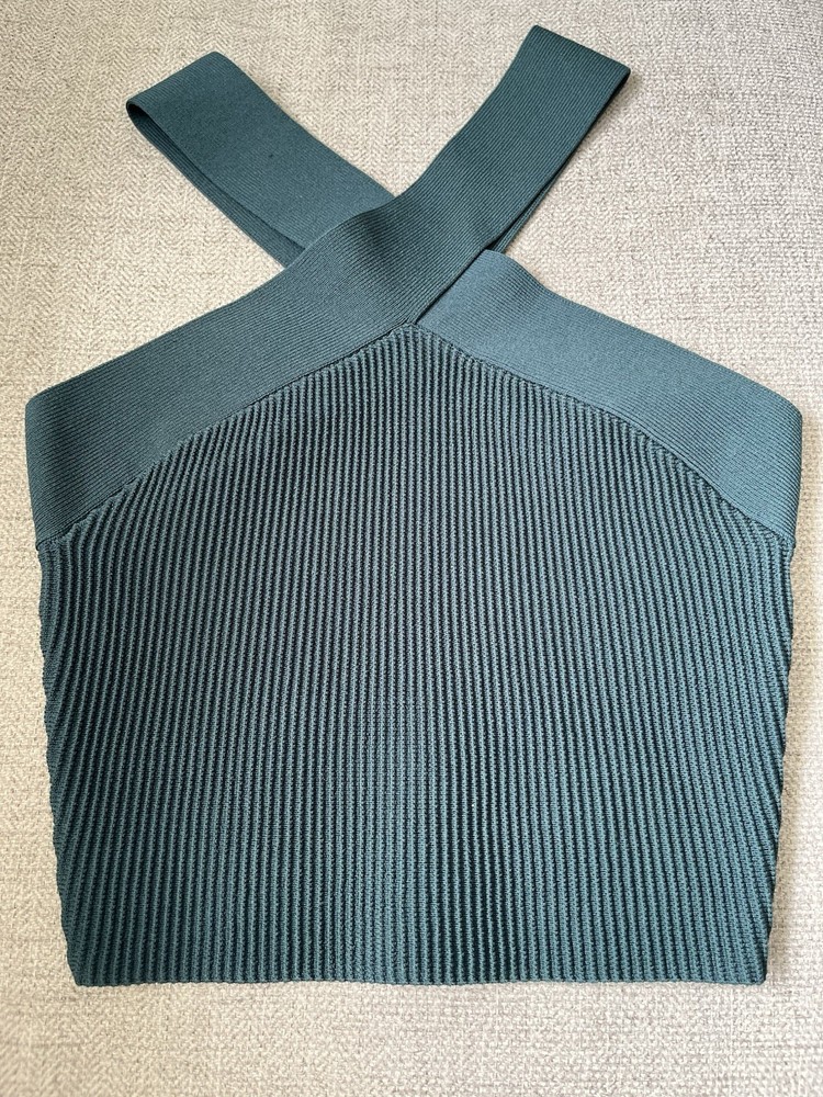 NWT Aritzia Babaton Sculpt Knit Ribbed Criss Cross Crop Tank XS Green