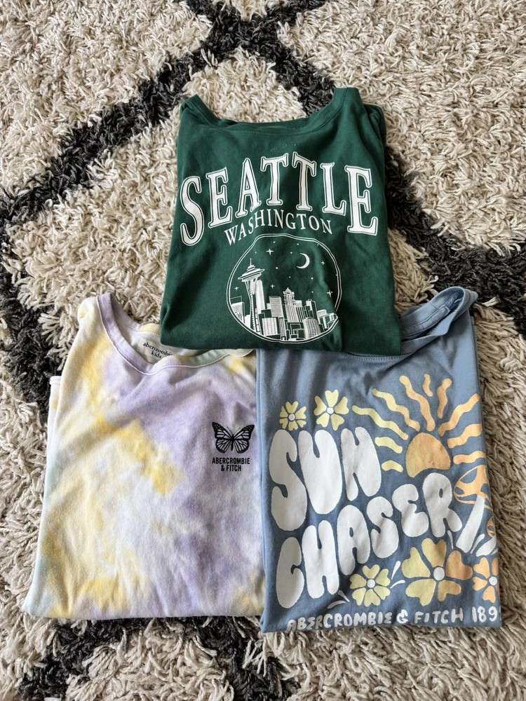 Girls Abercrombie Kids Short Sleeve T-Shirt Lot Set of 3-Size 15/16 Blue Green